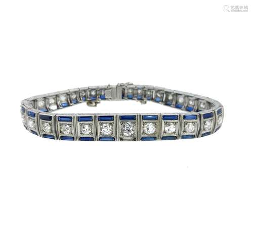 An Art Deco diamond and synthetic sapphire bracelet,