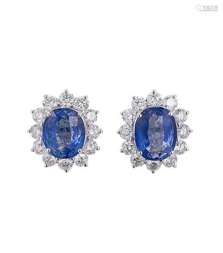 An important pair of sapphire and diamond cluster ear studs,