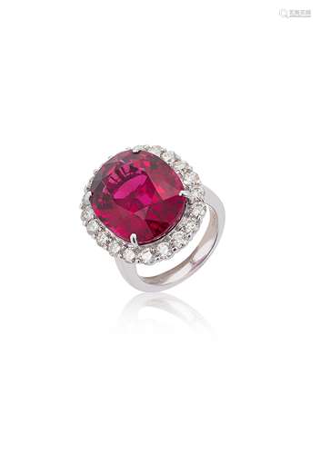 An impressive rubellite and diamond cluster ring,