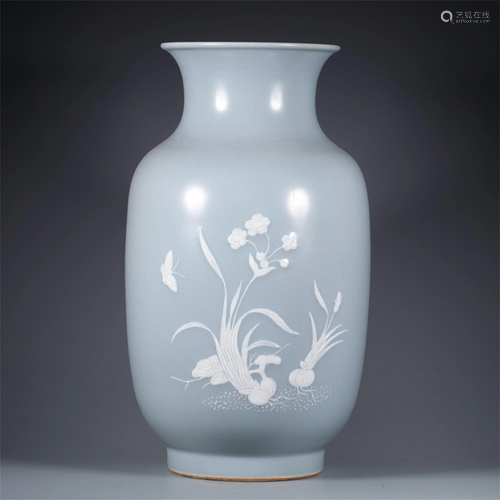 A Celadon Glazed Flower Patterned Vase