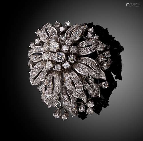 A diamond set stylised chrysanthemum brooch,