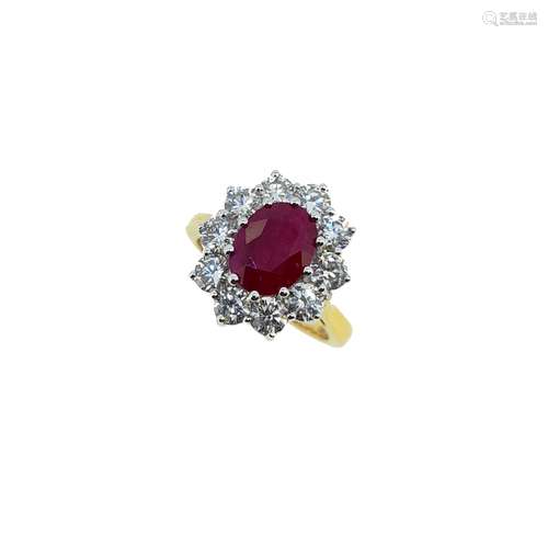 A ruby and diamond cluster ring,