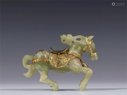 A Chinese Jade & Gilt Silver Horse