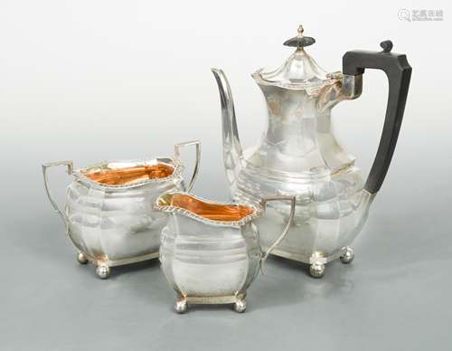 A George V silver three-piece coffee set,