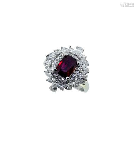 A Burmese ruby and diamond ring,