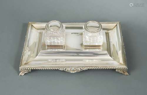 A George V silver desk inkstand,