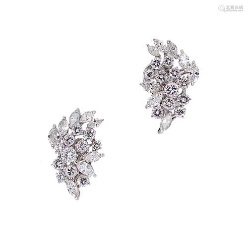 A pair of late 20th century diamond set cluster ear clips,