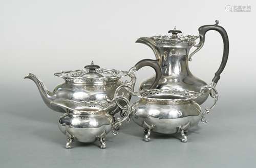 A George V silver harlequin four-piece tea set,