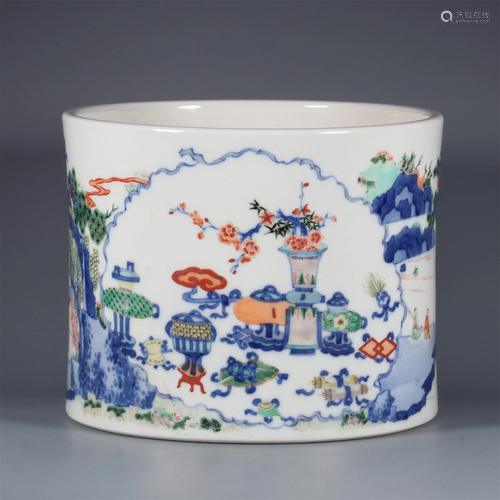 A Wu-Cai Glazed Porcelain Brush Pot