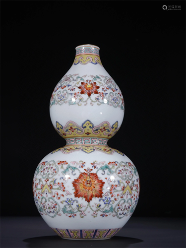 A Famille Rose Gourd Shaped Porcelain Vase