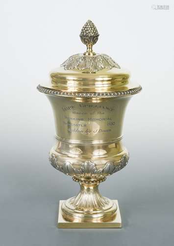 A George V silver gilt horse racing trophy cup and cover,