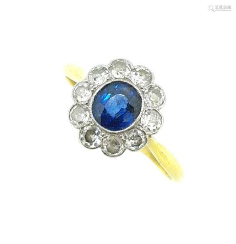 A sapphire and diamond cluster ring,