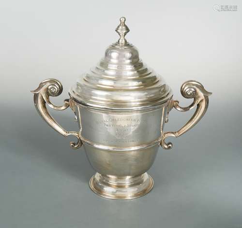 A George V silver horse racing trophy cup & cover,