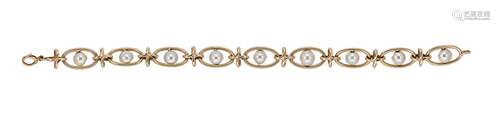 A modern fancy link cultured pearl set bracelet,