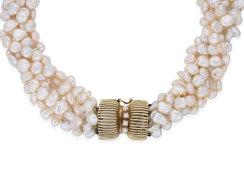 A pearl choker together with a pair of pearl ear clips,