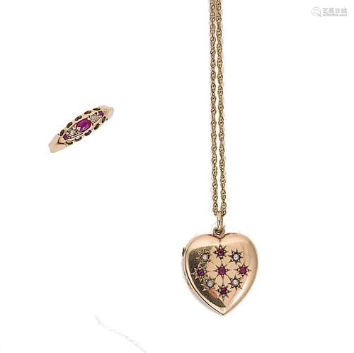 A ruby and seed pearl locket, mark of Cropp & Farr, together...