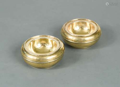 A pair of George V Britannia silver gilt salts,