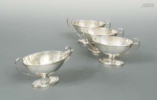 A set of four George III 18th century silver pedestal salts,