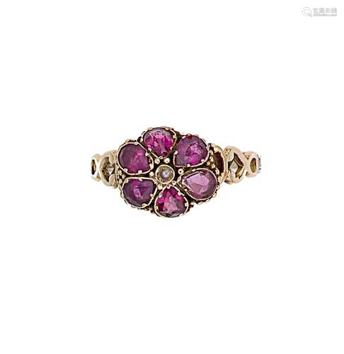 A 19th century fully hallmarked 12ct gold garnet and pearl c...