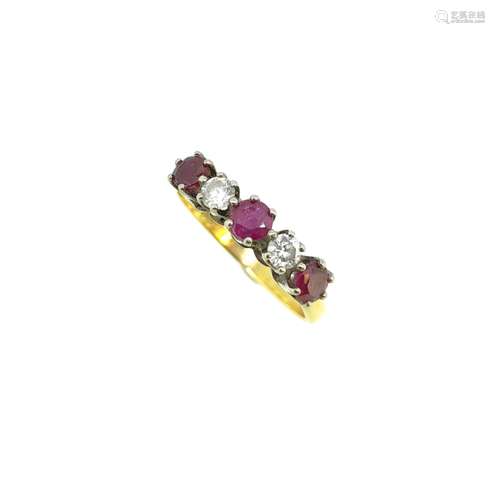 An 18ct gold ruby and diamond five stone half hoop ring,