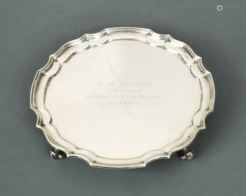 A mid-20th century silver waiter,