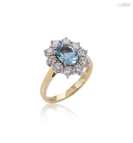 An aquamarine and diamond cluster ring,