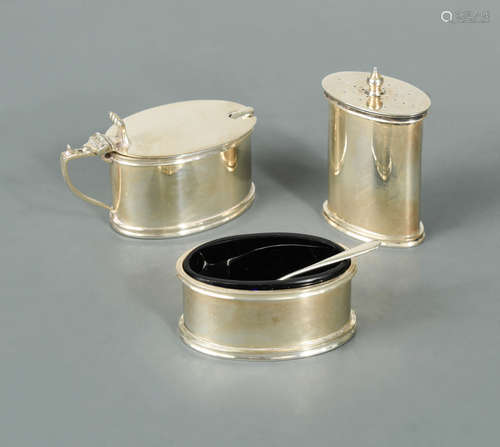 A 20th century silver three-piece condiment set,