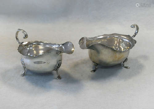 Chester - Two similar Edward VII silver sauce boats,