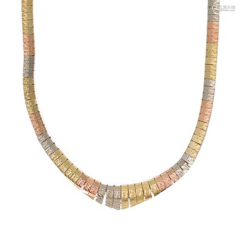 A modern three colour gold 'Cleopatra' style fringe necklet,