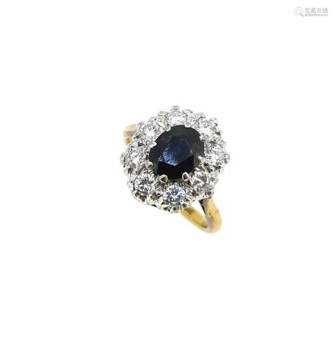 A sapphire and diamond cluster ring,