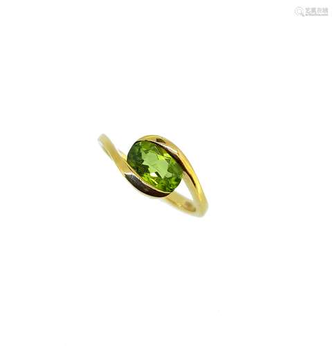 An 18ct gold crossover style peridot ring,