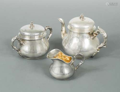 An early 20th century French metalwares silver three-piece c...