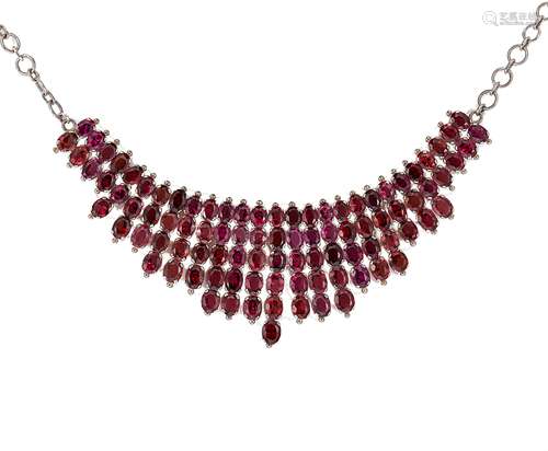 A hessonite garnet bib style necklet,