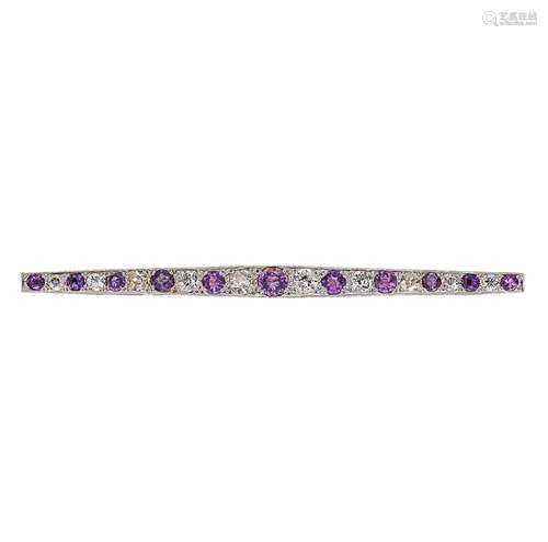 An Art Deco amethyst and diamond bar brooch,