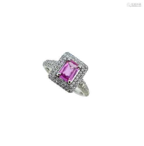 A pink sapphire and diamond cluster ring,