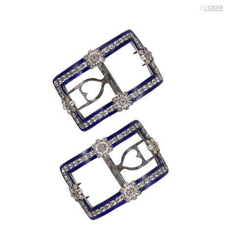 A pair of steel, paste and enamel shoe buckles,