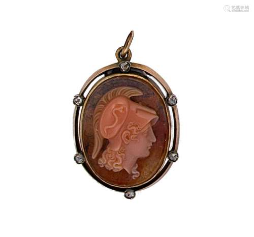 A Victorian hardstone and coral cameo pendant,