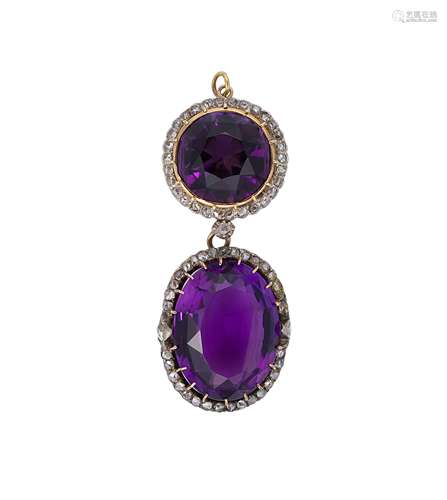 A Victorian amethyst and diamond pendant/brooch,