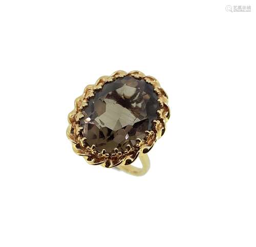 A smokey quartz single stone ring,