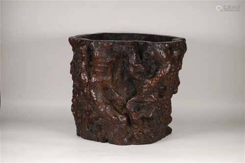 A Carved Hardwood Brush Pot