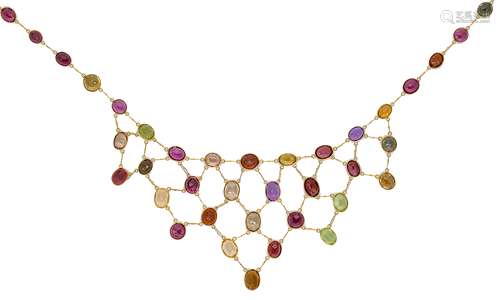 A multi-gem bib style necklet,