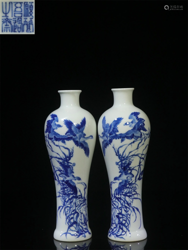 A Pair of Chinese Blue and White Porcelain Vases