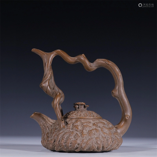 A Chinese Carved Yixing Clay Teapot