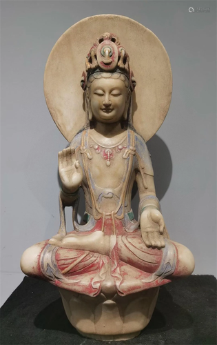 A Chinese Carved Stone Figure of Buddha