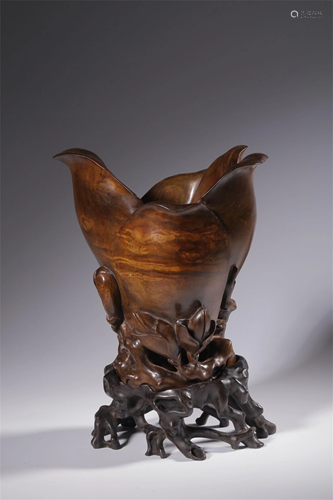 A Chinese Carved Hardwood Cup ï¼ˆWith Baseï¼‰