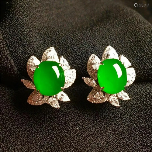 A Pair of Chinese Carved Jadeite Earrings