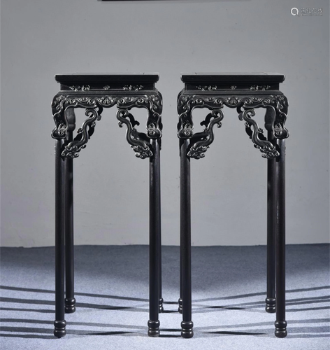 A Pair of Chinese Carved Hardwood Flower Stands