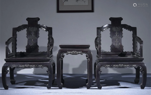 A Set of Chinese Carved Hardwood Chairs and A Table