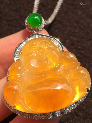 A Chinese Carved Jadeite Pendant (W/O Chain)