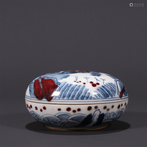 A Chinese Iron-Red Glazed Blue and White Porcelain Box